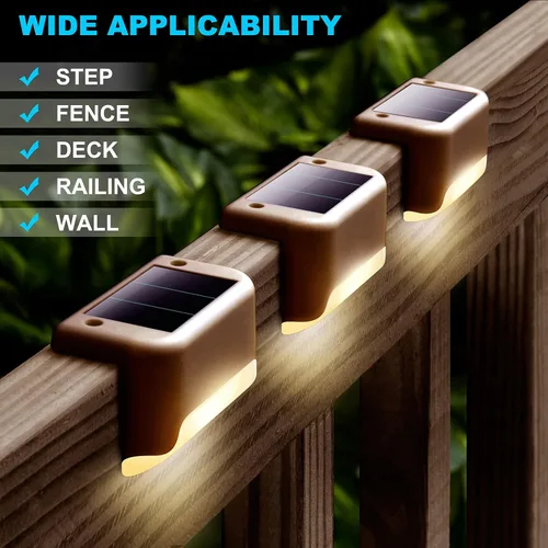 Vista 2 de DenicMic Paquete de 3 luces solares para terraza, postes de valla para patio, piscina, escaleras, escaleras, LED impermeables para exteriores