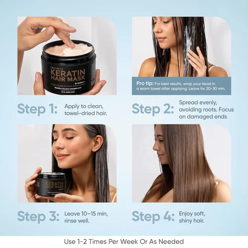 Vista 9 de SUNATORIA Mascarilla de queratina para el cabello - Acondicionador profundo para cabello dañado y seco - Hidrata, repara, nutre - Tratamiento