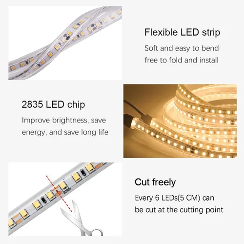 Vista 3 de Tira de luces LED, 3500 K blanco cálido, tira de luces LED de silicona impermeable SMD 2835 para exteriores, tira LED SMD 2835, DC 24 V, 60 LED