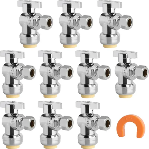 Vista 27 de WiseWater Válvula de Parada de Ángulo PEX de 1/2 Pulgada PEX x 1/4 Pulgada de Compresión, Válvula de Apagado de 1/4 Vuelta, Accesorio de Fontanería