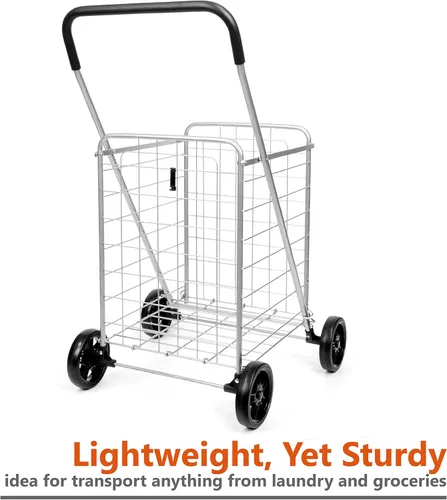 Vista 2 de Carrito de compras de comestibles – Carrito utilitario de lujo con cesta de gran tamaño e instalación sin herramientas, carrito plegable ligero