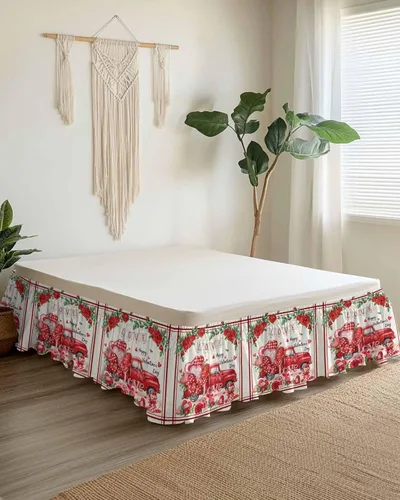 Vista 10 de Falda de cama de Pascua de Navidad, tamaño Queen de 16 pulgadas de caída, ajustable y elástica, plisada, con volantes de polvo de lujo para cama