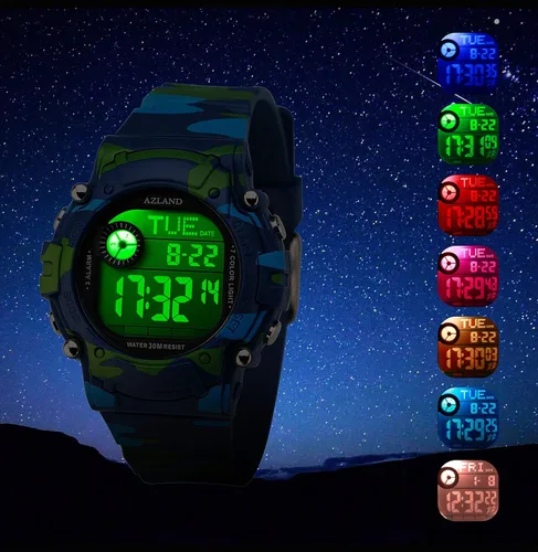 Vista 2 de AZLAND Reloj de pulsera para niños y niñas, con 3 múltiples alarmas, Digital