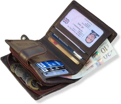 Vista 4 de Starhide Billetera de cuero con bloqueo RFID para hombre con cremallera externa alrededor de monedero, monedero 1080 (marrón), Marrón, Cartera