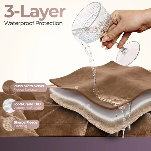 Vista 2 de Sacred Weapon - Manta impermeable para cama – Mini manta Sherpa y forro polar – Manta impermeable para sofá y protector de colchón, absorbente, Beige