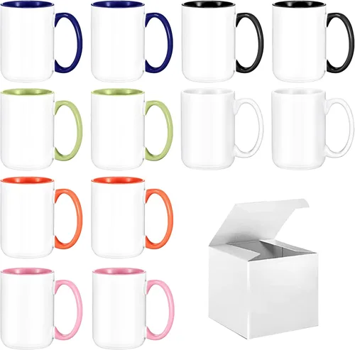 Vista 12 de TANGLONG Tazas de sublimación de 15 onzas, tazas de café a granel, tazas para sublimar, 6 colores surtidos, juego de 12