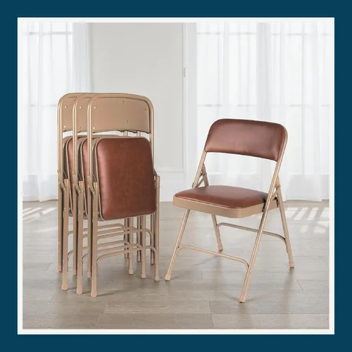 Vista 11 de OEF Furnishings OEF1203 Silla plegable acolchada de vinilo de grado comercial (marrón, paquete de 4)