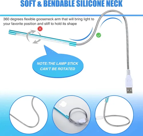 Vista 2 de Mudder 2 piezas de luz LED USB para teclado, luz de cuello de cisne, lámpara de computadora de palo flexible, lámpara LED regulable, interruptor