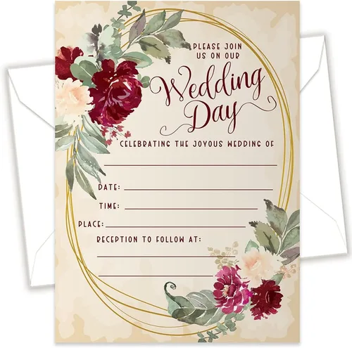 Vista 15 de Tarjetas postales RSVP - Invitaciones y sobres con tema de rosas burdeos para boda - Kit de invitación de boda minimalista, tarjetas RSVP en blanco