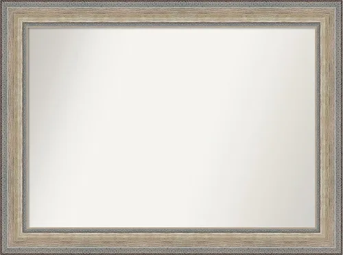 Vista 47 de Amanti Art Espejo de baño plateado para sobre el fregadero, 28 x 37 pulgadas, elegante espejo rectangular de peltre cepillado, marco de madera