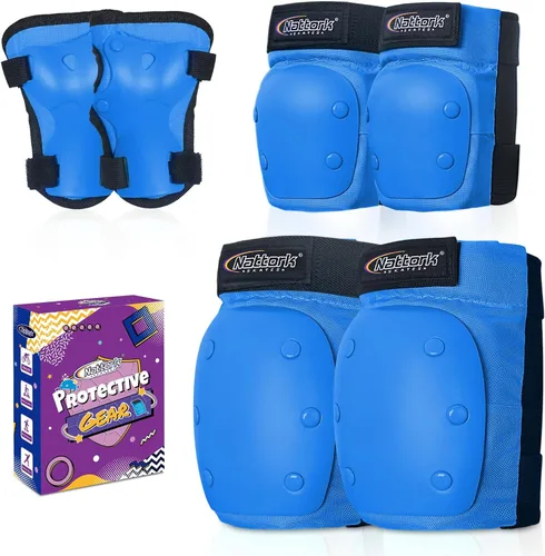 Vista 10 de Nattork Rodilleras para niños y jóvenes, rodilleras y coderas con muñequeras 6 en 1, juego de equipo de protección para monopatín, patines en línea