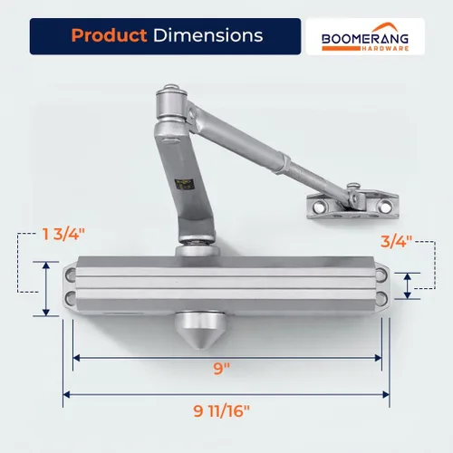Vista 3 de Boomerang D4016 - Cierrapuertas comercial de diseño medio/resistente, múltiples opciones de montaje, cierrapuertas para zonas de alto tráfico, ADA