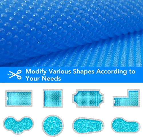 Vista 3 de Towallmark - Cubierta solar rectangular de 16 x 32 pies, manta de retención de calor de 300 μm para piscinas rectangulares en el suelo y sobre