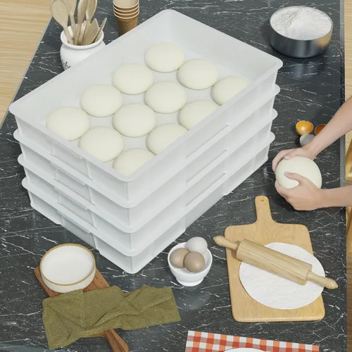 Vista 6 de Paquete de 2 cajas de masa apilables comerciales para pizza con 2 tapas, recipientes de plástico para pan