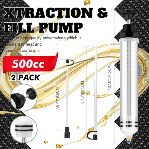 Vista 2 de Lothee Paquete de 2 Extractores de Fluidos Automotrices de 500cc, Bomba Extractora de Aceite, Bomba de Jeringa Manual con Manguera de Succión Manual