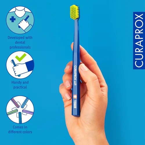 Vista 4 de Curaprox CS 1560 Cepillo de dientes suave con filamentos ultrafinos y cabezal de cepillo de dientes compacto y ligeramente angulado para mejorar