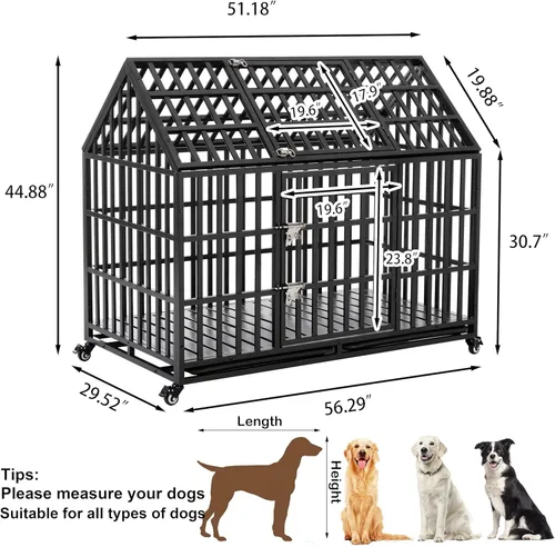 Vista 3 de Jaula de acero indestructible de 52 pulgadas para perros, a prueba de escape, para interiores de doble puerta a prueba de mordidas, alta ansiedad