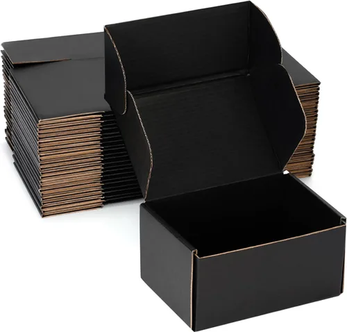 Cajas de envío pequeñas de 6 x 4 x 3 pulgadas (paquete de 25) – Cajas de cartón corrugado negro resistentes para pequeñas empresas, comercio