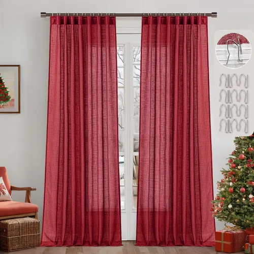 Vista 14 de MIULEE Cortinas de lino natural de 84 pulgadas de largo 2 paneles, con pestaña trasera con cinta plisada, cortinas de textura de lino suave y gruesa