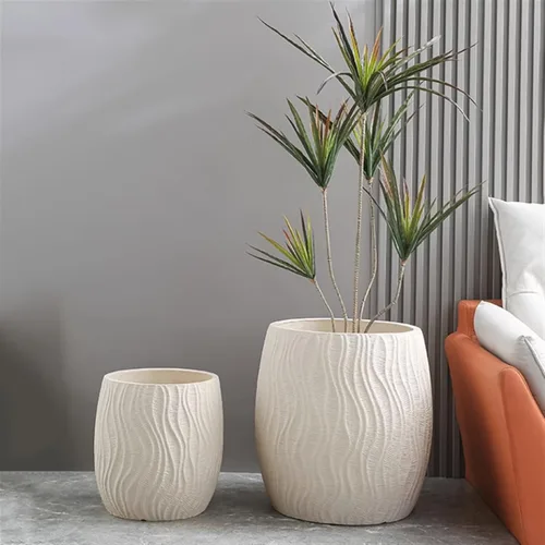 Vista 5 de Flower Pots Floor Plant Pots Cement Large Round Planters Simple Water Pattern Pattern Solid Color Green Plants Floriculture Flower Pots Plant Beige