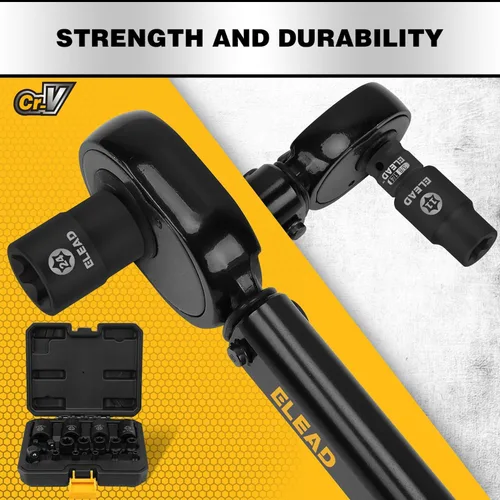 Vista 3 de Juego de llaves de vaso E-Torx invertidas de 17 piezas, acero Cr-V de impacto prémium E4 - E24 Star hembra para llave de impacto 1/2 3/8 1/4 Kit