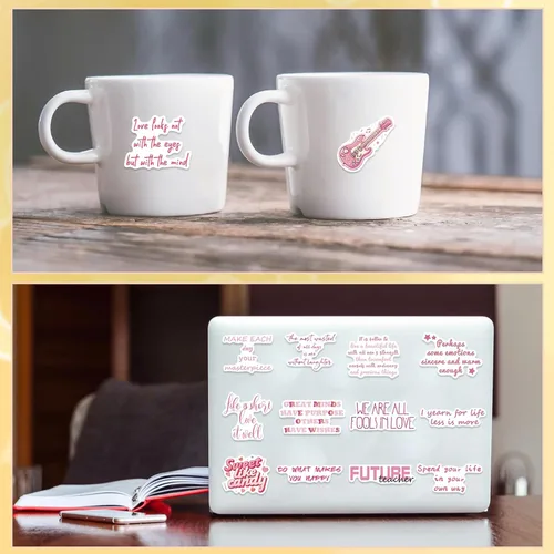 Vista 6 de 50 calcomanías románticas para Kindle, paquete de calcomanías de lectura rosas para mujer, calcomanías de vinilo impermeables para libros, botellas
