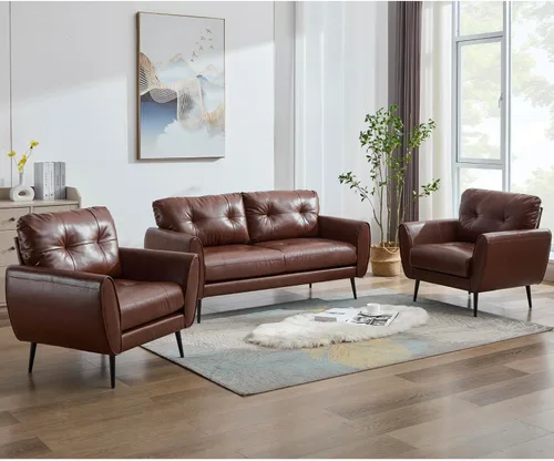 Vista 12 de TYBOATLE Sofá de sofá de 61 pulgadas de cuero sintético negro, sofá de dos plazas pequeño para sala de estar, sofá de estilo moderno de mediados