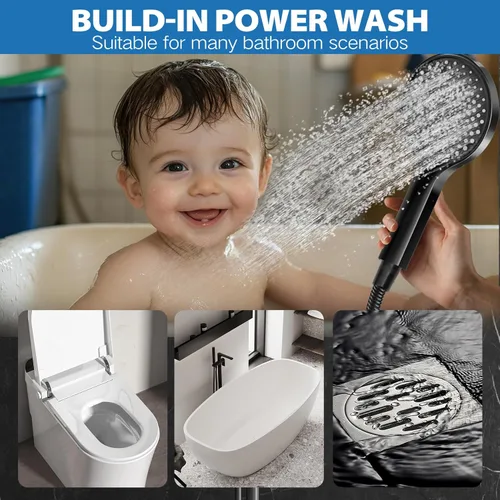 Vista 7 de Cabezal de ducha, cabezal de ducha de lluvia de 12 pulgadas con combo de rociador de mano y brazo de extensión ajustable, manguera de lluvia de alta