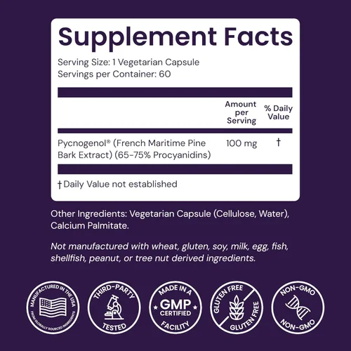 Vista 4 de Healthy Origins Pycnogenol (Nature's Super Antioxidant) 100 mg, 60