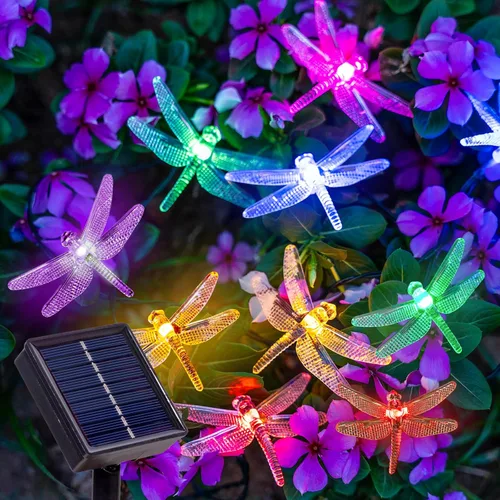 20 luces LED solares de libélula, 8 modos de luces de Navidad impermeables al aire libre, 10 pies alimentadas por energía solar, luces de libélulas