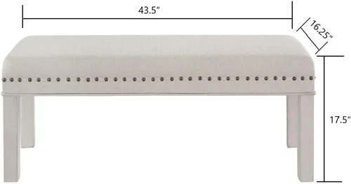 Vista 2 de 24KF Banco de cama tapizado de lino con ribete de cabeza de clavos, banco acolchado copetudo, color marfil