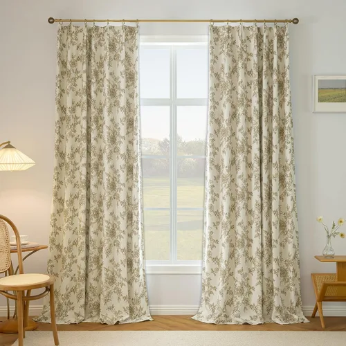 Vista 42 de Cortinas plisadas semitraslúcidas filtrantes de luz, de mezcla de lino de lujo, para sala de estar, dormitorio, comedor, casa rural estampada, juego