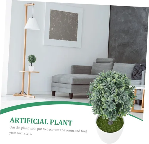 Vista 2 de Abaodam Planta artificial esférica en maceta, maceta artificial, árbol en maceta, bolas de topiario artificial, plantas de escritorio, decoración