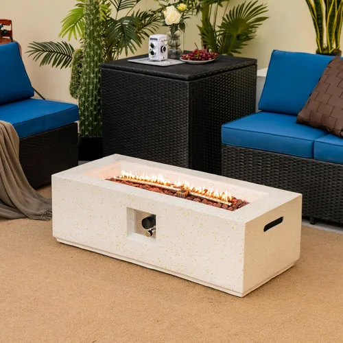 Vista 2 de Tangkula Mesa de fuego para exteriores de 50,000 BTU, mesa rectangular de gas propano de terrazo de 42 pulgadas con encendido automático, quemador