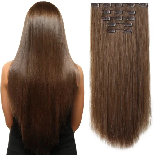 Vista 18 de HSPJHTM Extensiones de cabello castaño rojizo con clip, extensiones de cabello sintético de 22 pulgadas para Halloween, extensiones de cabello