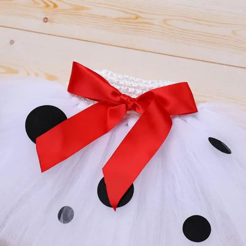 Vista 6 de IDOPIP Ladybug - Disfraz de cumpleaños dálmata para niñas bebés, mameluco con lunares y falda tutú con diadema para Halloween