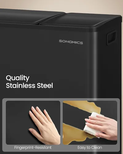 Vista 7 de SONGMICS Kitchen Dual Trash Can, 13 + 5.3 Gallon (50 + 20 L) 2-Compartment Trash and Recycle Bin, Stainless Steel Garbage Can, Pedals, Soft-Close