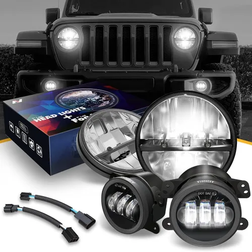 Vista 14 de Conjunto de luces antiniebla LED de 4 pulgadas con anillo de halo DRL, señal de giro compatible con Wrangler 07-17 / 14-18 Cherokee / 11-14 Charger