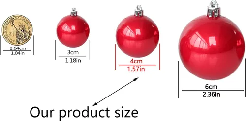 Vista 3 de Adornos de Navidad, 25 piezas de decoración de árbol, 5 acabados, bolas rojas de 1.57 pulgadas (1.575 in)