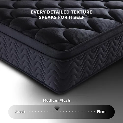 Vista 4 de Colchón matrimonial prémium de 12 pulgadas, acolchado de diamante negro, resortes individuales y parte superior de espuma viscoelástica, soporte