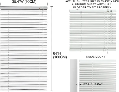 Vista 6 de YIIBAII Mini persianas adecuadas para ventanas de 36 pulgadas de ancho x 64 pulgadas de alto, persianas venecianas horizontales de aluminio de 1