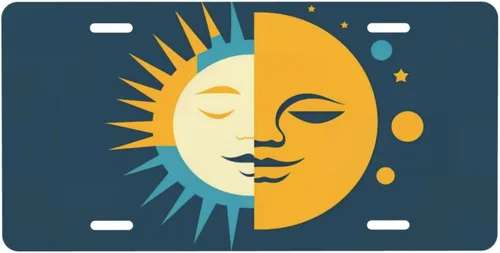 Bohemia Sun Moon Front License Plate Car Decor Accessory Aluminum Metal Decorative Car Plate Funny Novelty Vanity Tag with 4 Holes for Men Women for