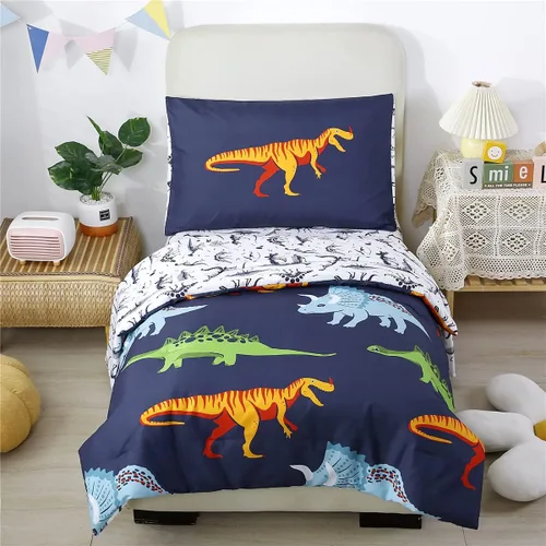 Vista 14 de URBONUR Conjunto de cama de 4 piezas para niños con tema espacial, cobertor de astronauta de cohete para niños pequeños, con sábanas, suave