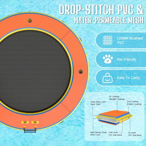 Vista 4 de SPECRAFT Hamaca inflable de agua de 12 pies, muelle flotante redondo con balsa inflable de malla, plataforma de anillo flotante con soporte