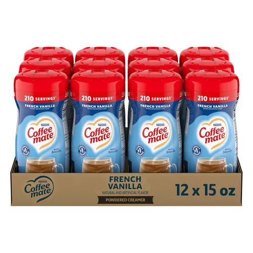 Nestle Coffee Mate Crema de café, vainilla francesa, crema en polvo no láctea, recipiente de 15 onzas (paquete de 12)