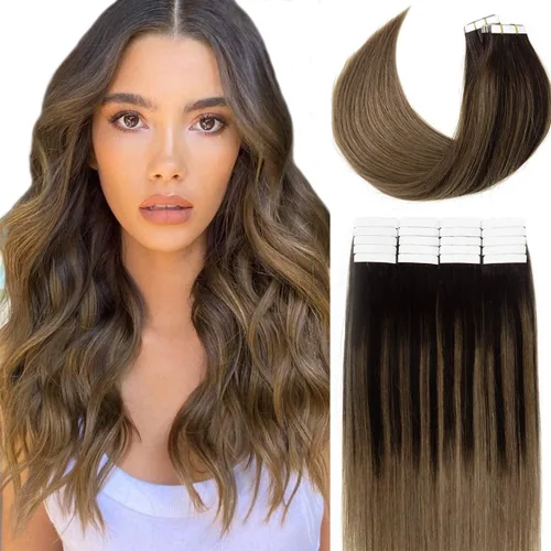 Vista 21 de Lacer Extensiones de cabello con cinta invisible, color negro natural, extensiones de cabello con cinta invisible, 18 pulgadas, cabello humano real