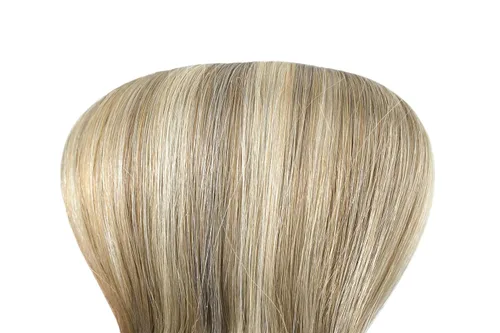 Vista 7 de UGOTRAYS Extensiones de cabello humano real con pinzas, 12 pulgadas, 2.47 oz de rubio ceniza mezclado con rubio decolorado, 7 piezas de doble trama