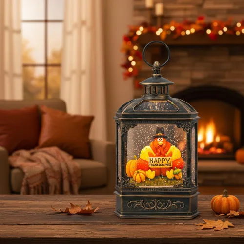 Vista 61 de Linterna de Globo de Nieve Navideño de 10" con Muñeco de Nieve de Granja, Globos de Nieve Giratorios Brillantes Iluminados con Música