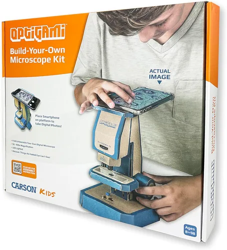 Vista 4 de Carson Optigami - Kit educativo de ciencia para niños, microscopio de cartón STEM DIY para niños (OG-100) pequeño