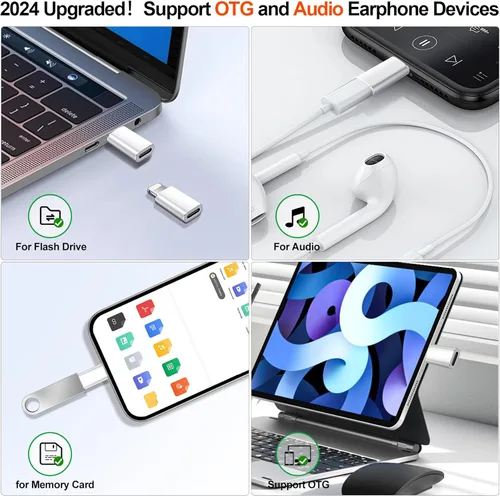 Vista 2 de Adaptador USB C a Lightning, compatible con audioOTG, carga rápida y transferencia de datos para iPhone 14 13 12 Pro MaxiPad AirAirpods, Nintendo